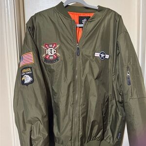 Rocawear Olive Green Bomber Jacket with Bright Orange Interior Sz XXL